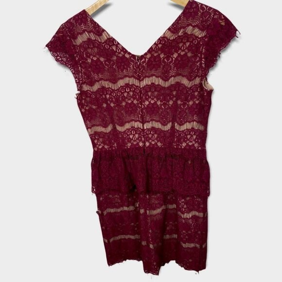 Anthropologie Burgundy Lace Mini Dress Size Medium Cocktail Romantic Bohemian M - Picture 5 of 14
